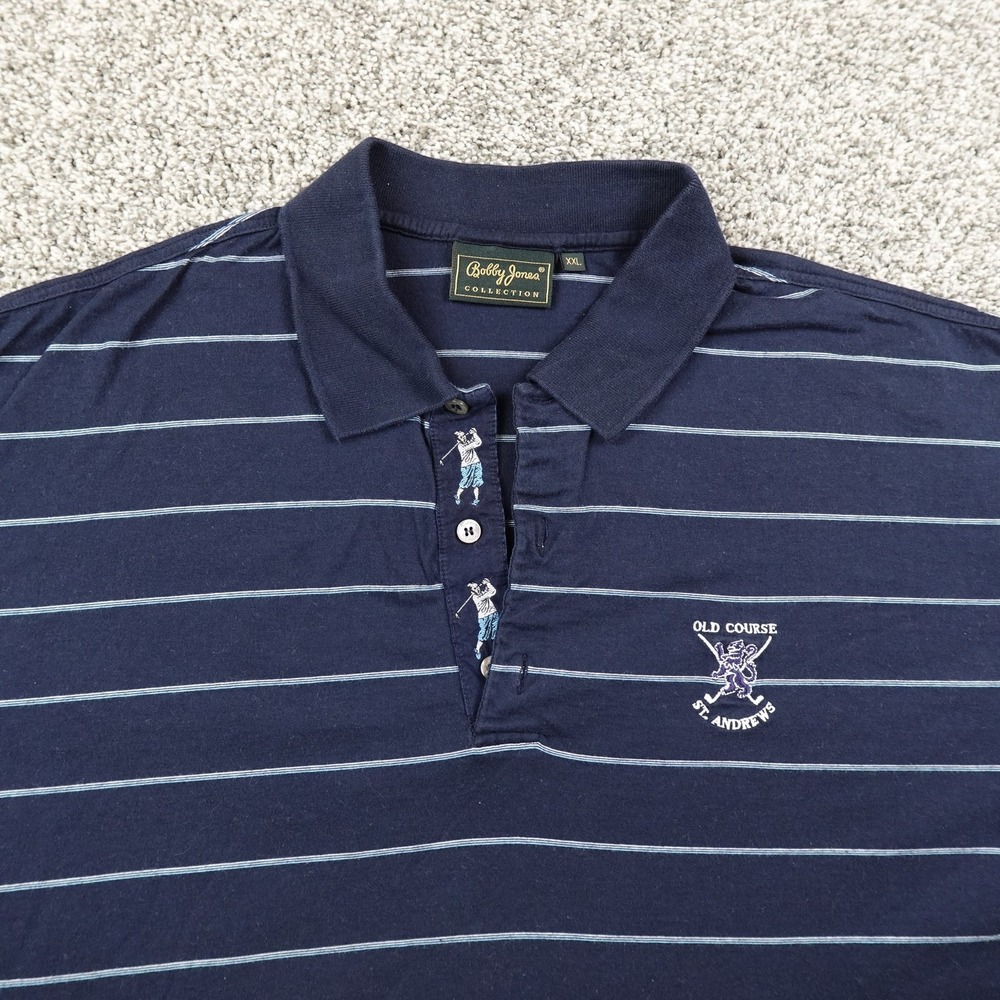 Bobby Jones Polo Shirt Mens 2XL Blue Stripe Golf Golfing Golfer St Andrew Italy‎